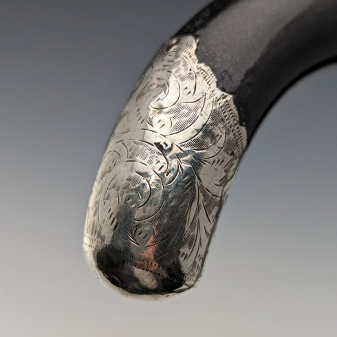 1928 British vintage gentleman's walking stick, pure silver decoration, black shaft, 91cm, A&S